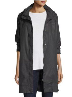 Eileen Fisher Waxed Organic-cotton Twill Hooded Long Jacket Coat XL
